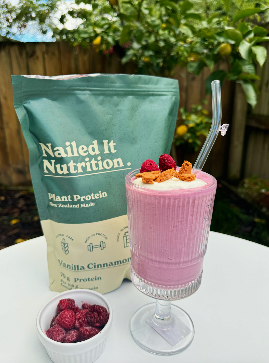 Nailed it Nutrition vanilla cinnamon raspberry cheesecake smoothie