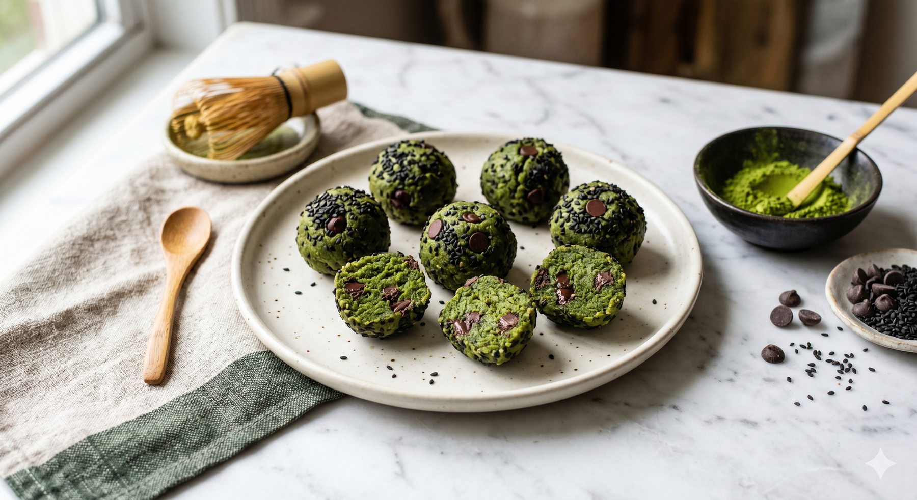Matcha Miso Chocolate Protein Cookie Dough Bites