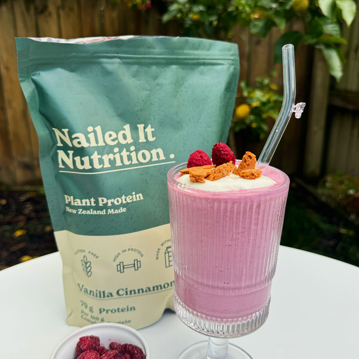 Nailed it Nutrition vanilla cinnamon raspberry cheesecake smoothie